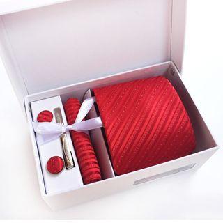 Set: Striped Tie + Pocket Square + Cuff Link