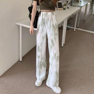 Tie-dyed Wide-leg Pants White - One Size