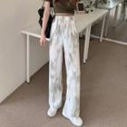 Tie-dyed Wide-leg Pants White - One Size