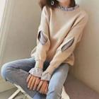 Set: Striped Panel Mock Two Piece Top + Lace-up Boot-cut Jeans