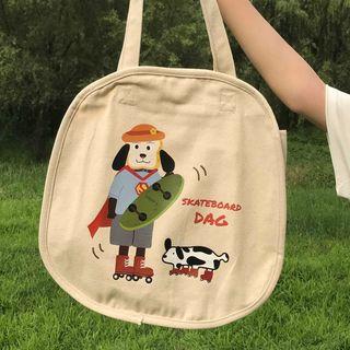 Printed Tote Bag Dog - Off White - One Size