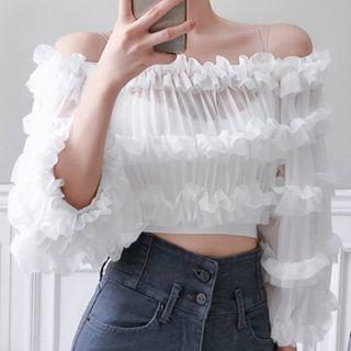 Set: Camisole + Ruffle Off-shoulder Blouse