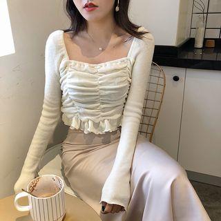 Frill Hem Long Sleeve Cropped Top