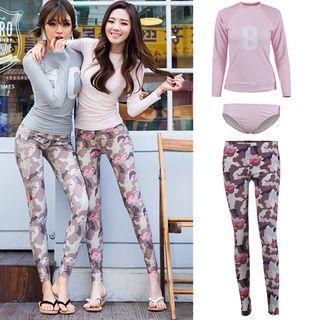 Set: Long-sleeve Swim Top + Swim Bottom + Camo Pants