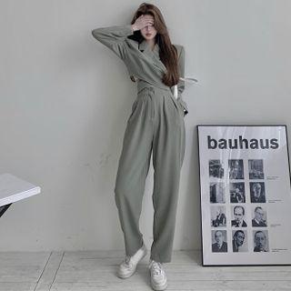 Lightweight Cropped Wrap Blazer / Pleated Straight-cut Dress Pants