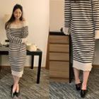 Stripe Rib-knit Midi Dress