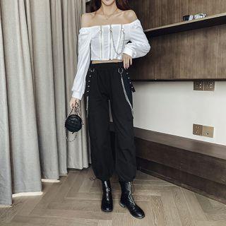 Off-shoulder Zip Crop Top / Cropped Pants / Set