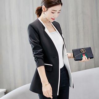 Contrasted-trim Single-button Slim-fit Blazer