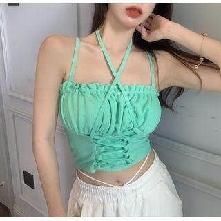 Sleeveless Plain Lace-up Cropped Camisole Top