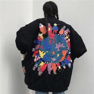 Cartoon Print Padded Coat Black - One Size