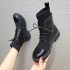 Knit Panel Faux-leather Lace-up Short Boots