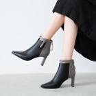 Two-tone Buckled Chunky Heel Ankle Boots