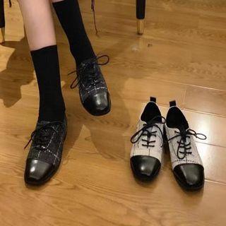 Tweed Paneled Lace-up Oxford Shoes
