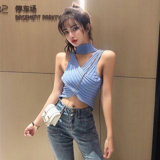 Halter Cutout V-neck Cross-strap Cropped Camisole Top