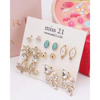 Rhinestone Teardrop-motif Earring Set (14 Pcs)