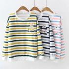 Rabbit Embroidered Striped Long-sleeve T-shirt