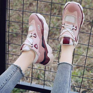 Mesh Paneled Color Block Platform Sneakers