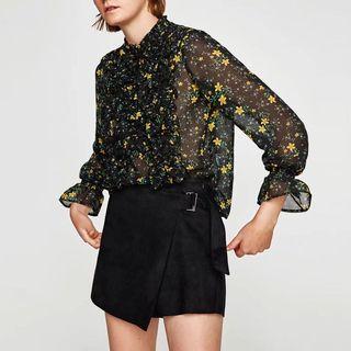 Long-sleeved Floral Print Chiffon Top