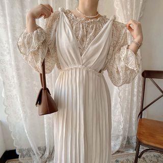Braided-detail V-neck Chiffon Sleeveless Dress
