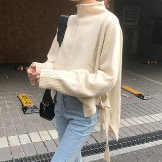 Mock-neck Lace-up Sweater