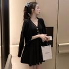 Button Jacket / Sleeveless Mini A-line Dress