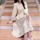 Long-sleeve Chained Knit Midi A-line Dress