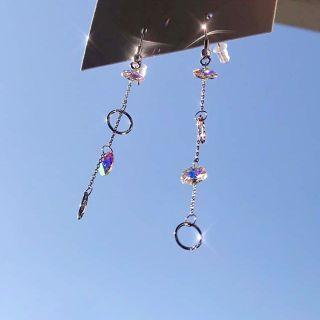 Rhinestone Dangle Hoop Drop Earrings Hook Earring - 1 Pair - Silver - One Size