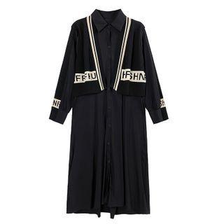 Mock Two-piece Panel Midi A-line Dress Black - One Size