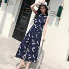 Crane Print Cropped Wide-leg Jumpsuit