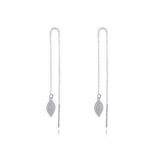 Sterling Silver Fashion Simple Leaf Zircon Tassel Earrings Silver - One Size