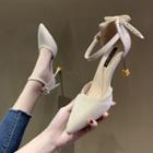 Pointed Flared Heel Bow Dorsay Pumps