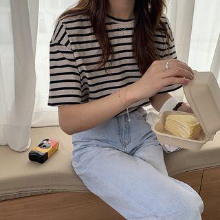 Striped Short-sleeve T-shirt Black Stripes - Almond - One Size