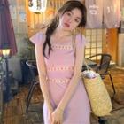 Bell-sleeve Square Neck Side-slit Midi Dress