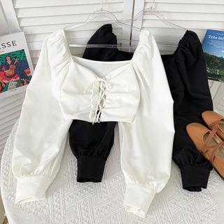 Puff-sleeve Lace-up Crop Top In 7 Colors