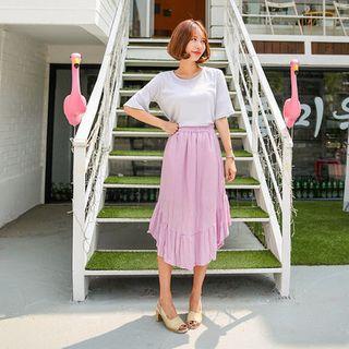Elastic-waist Asymmetric Ruffle Skirt