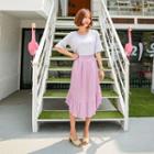 Elastic-waist Asymmetric Ruffle Skirt