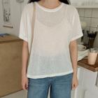 Plus Size Plain Sheer T-shirt