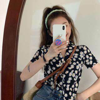 Floral Short-sleeve Slim-fit Shirt As Figure - One Size