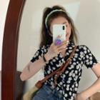 Floral Short-sleeve Slim-fit Shirt As Figure - One Size