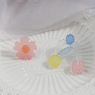Asymmetrical Flower Stud Earring 1 Pair - Pink - One Size