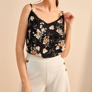 Floral Print Contrast Lace Cami Top
