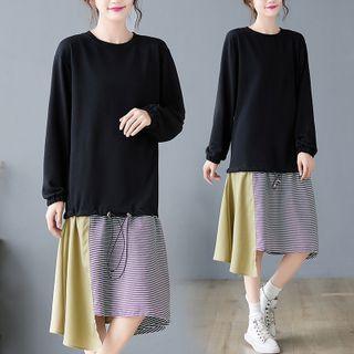 Striped Panel Asymmetrical Sweatshirt Dress