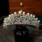Rhinestone Faux Pearl Wedding Tiara Gold - One Size