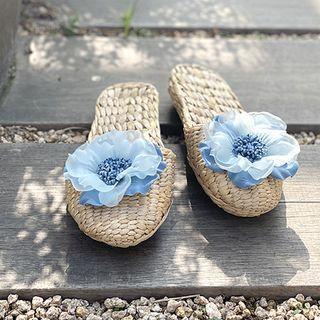 Floral Corsage Rattan Slippers