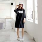 3/4-sleeve Sequined Lettering T-shirt Dress