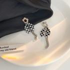Flower Checker Alloy Dangle Earring 1 Pair - Black & White & Silver - One Size