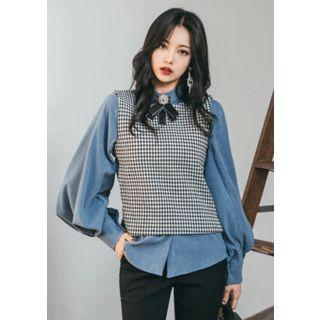 Sleeveless Houndstooth Top With Belt