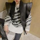 Fleece-lined Faux-leather Loose Vest / Zebra-print Sweater