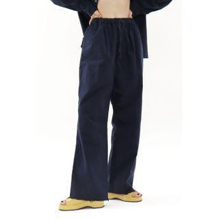 Drawstring Wide-leg Pants Navy Blue - One Size