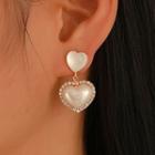 Heart Faux Pearl Rhinestone Dangle Earring 01 - 6929 - 1 Pair - Gold & White - One Size